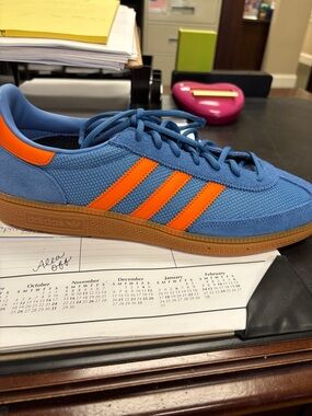 adidas Handball Spezial Box in Bright Blue with Orange Stripes